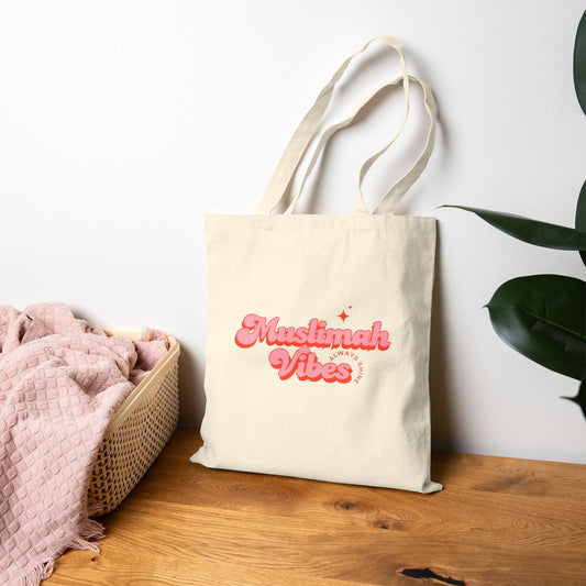Tote Bag — "Muslimah Vibes" Pink Script Cotton Canvas Tote