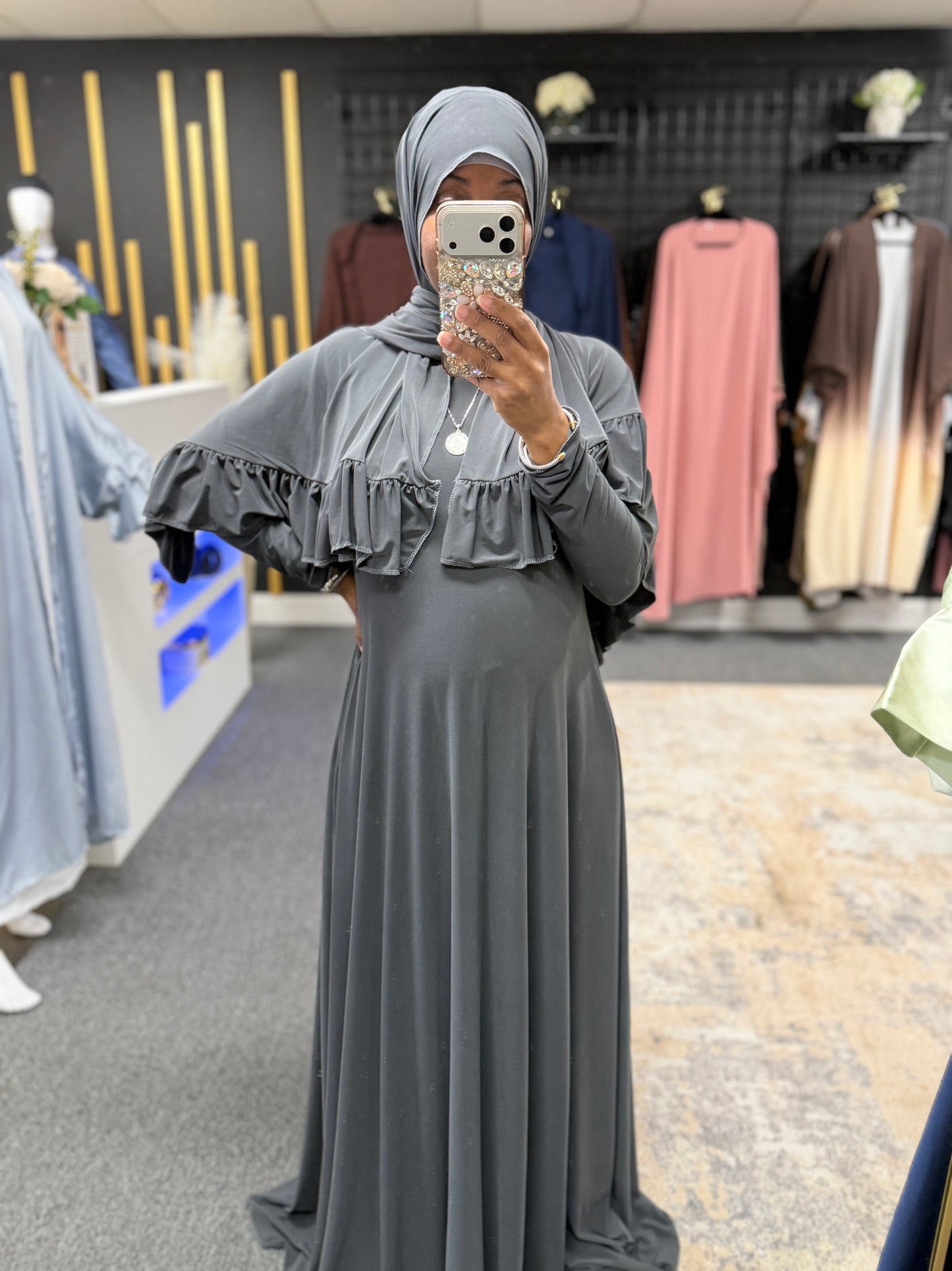 Gray Ruffle Hijab & Aline Set